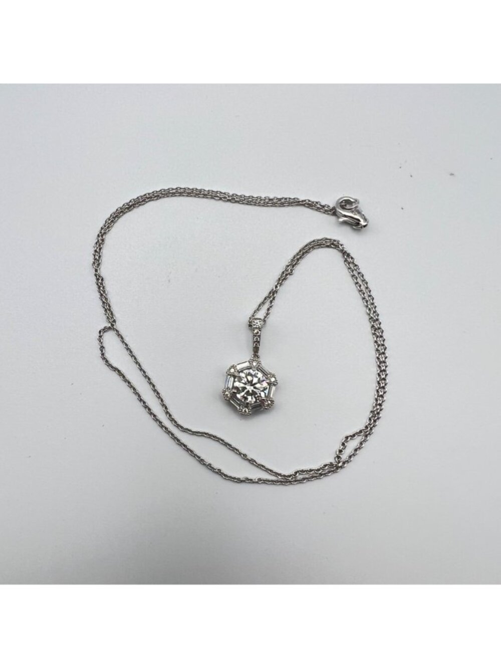 Sterling Silver Jacmel Pendent Necklace JCM CZ Art Deco Halo 18" Baguette Round - Picture 12 of 12